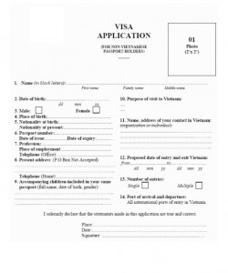 越南簽證表格